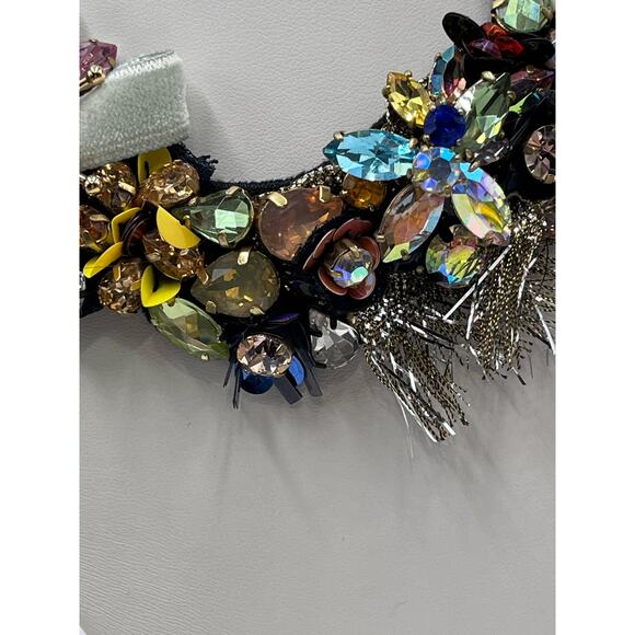 J. Crew Black Ribbon Funfetti AB Tinsel Sequin Floral Multicolor Bow necklace - Picture 16 of 16